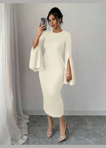 Бежевое кэжуал платье No Brand однотонное