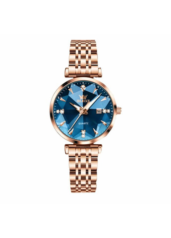 Женские часы наручные OLEVS 5536 Rose Blue классические кварцевые круглые нержавеющая сталь синий циферблат No Brand (353850231)
