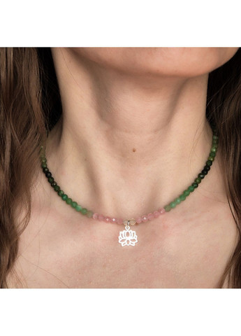 Чокер натуральний Нефрит, Котяче око синт + підвіска Лотос, гіп-ний сплав колір срібло d-4мм+- L-38-43см No Brand нефрит, кошаче око, цитрин латунь срібло (362695392)