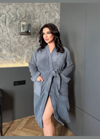 Женский домашний серый удобный банный халат с карманами серый банный No Brand (317299110)