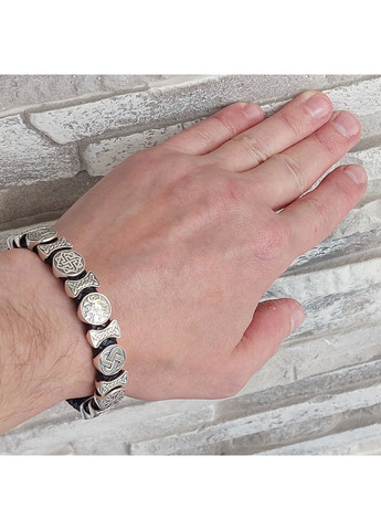 Браслет срібний Генеральський з рунами та плетеною шкірою No Brand (365818906)