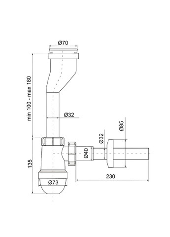 Сифон для писсуара с трубкой 40/32*200, розетками 32 и 40 OPTI-19708 optimum (369502728)