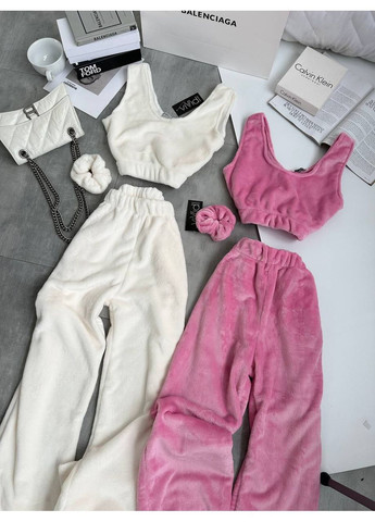 Рожева зимня жіноча махрова піжама топ + брюки Avanti