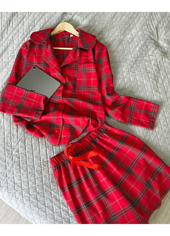 Червона зимня жіноча піжама сорочка + брюки FINO Mode