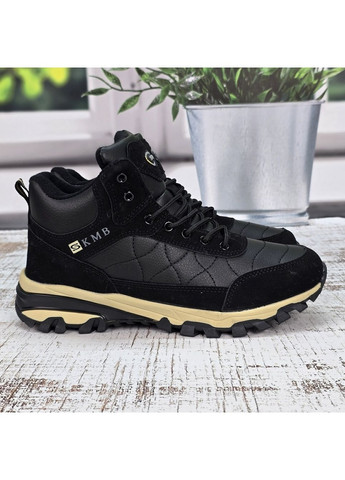 Черные зимние ботинки мужские зимние черные спортивного типа меховые KMB