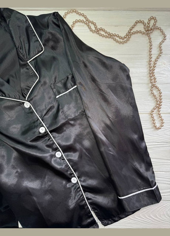 Черная всесезон женская пижама костюм для дома рубашка брюки материал атлас цвет ( ) No Brand