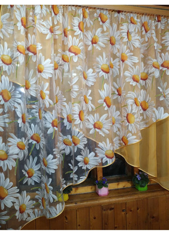 Фіранка готова коротка арка Стелла абрикосовий ромашка No Brand (372133850)
