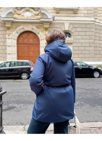 Синяя зимняя женская куртка-парка с мехом Україна