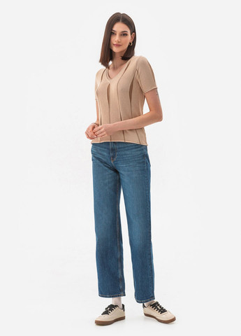 Бежевий тонкий жіночий джемпер з вертикальним кольоровим візерунком. SVTR