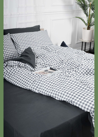 Комплект постільної білизни полуторний 143х210 наволочки 2х50х70 Ranforce Elite (MS-820000016) Moon&Star Gray Square (284416475)