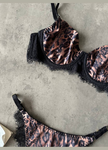 Коричневый набор женского белья с леопардовым принтом размер l No Brand