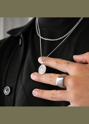 Мужская серебряная металлическая подвеска, цепочка с кулоном Компас No Brand (328251218)