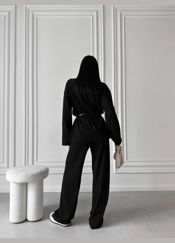 Повсякденний чорний костюм із рубчика з начісом на м'якому флісі, стильний та затишний варіант для комфорту в прохолодну погоду No Brand 331-1 (317369309)