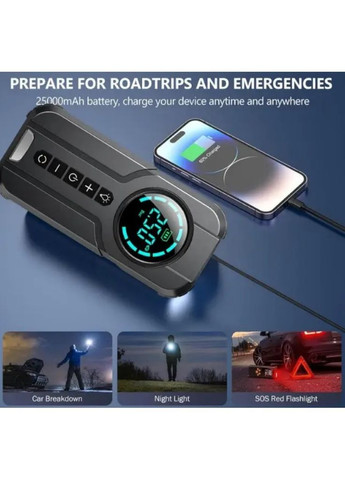 Портативний пуско-зарядний пристрій Buvaye 4-в-1 з компресором, павербанком та LED-ліхтарем 8400 мАг (2104618900) No Brand (372466628)