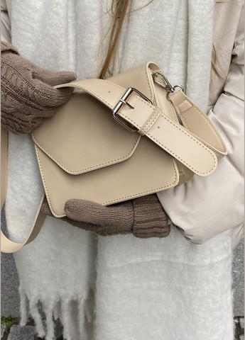Женская сумка через плечо кросс-боди на широком ремне бежевая No Brand (286505201)
