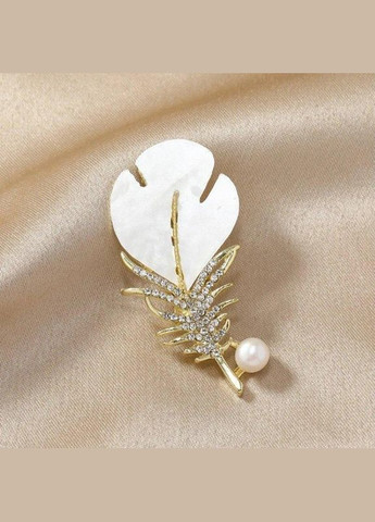 Ошатна біла брошка перо з перламутром, 3069 Fashion Jewelry (336950094)