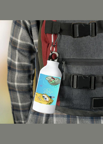 Фляга Губка Боб (бутылка) для воды с карабином 500 мл Металлическая (Туристическая, Для кемпинга, Для спорта) #06 500 мл Белый No Brand (323640016)