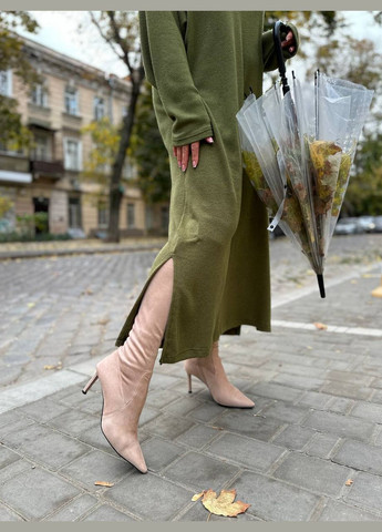 Оливкова (хакі) ділова, повсякденний, кежуал тепла та затишна кежуал сукня з ангори Vakko однотонна