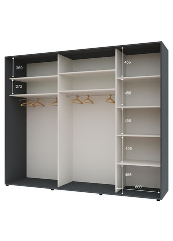 Шафа-купе тридверна 270*60*240 см Графіт 3 двері Дзеркало Стандарт Комфорт Меблі (360434844)