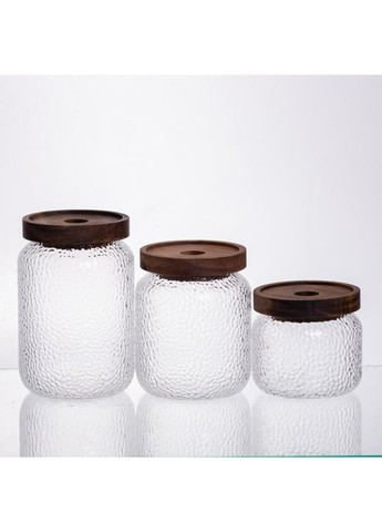 Набір скляних банок для сипучих продуктів з бамбуковими кришками 400 600 800 мл контейнери для круп та спецій Yiwu (370432641)