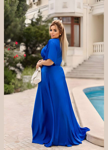 Синя кежуал, святковий, коктейльна, вечірня 42-70р електрик сукня в підлогу довге плаття батал вечірня святкова ошатна Україна однотонна