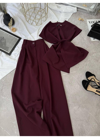 Костюм 2–ка з костюмки, з жилеткою та широкими штанами мод ЛКК-202, марсала, 50-52 No Brand (355469822)