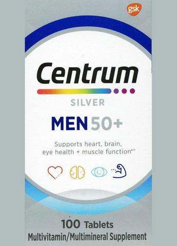 Вітамінно-мінеральний комплекс для чоловіків віком від 50 років Silver Men 50+ (100 таблеток на 100 днів) Centrum (280265991)