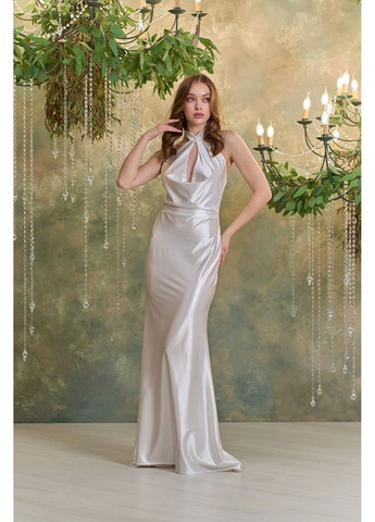 Молочное вечернее платье декольте макси 25011 молочное Tanita-Romario