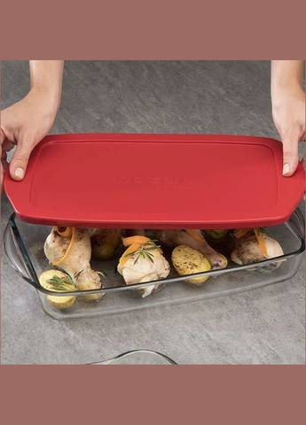 Прямоугольная стеклянная форма для с красной крышкой 3.85 л Borcam (303212009)