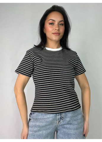 Футболка жіноча A-N 25189 в смужку базова модель середня довжина one size No Brand - (322563577)