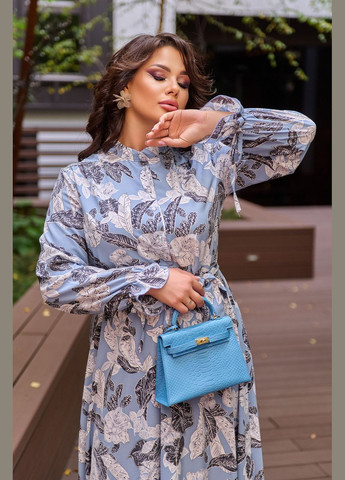 Блакитна кежуал плаття 8636/1 у синьому кольорі із суперм'якою тканиною (принт) та поясом: стильне, комфортне та універсальне 50 Sofia