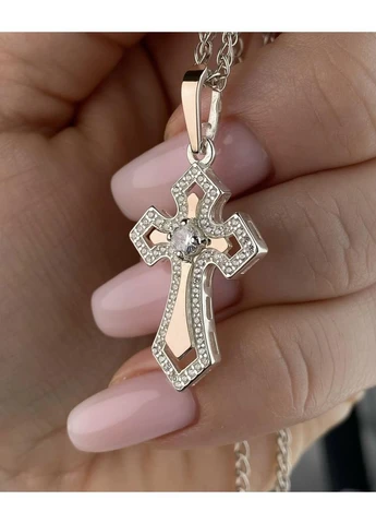 Серебряный крестик кулон с золотыми пластинами 0109.50 No Brand (382836986)