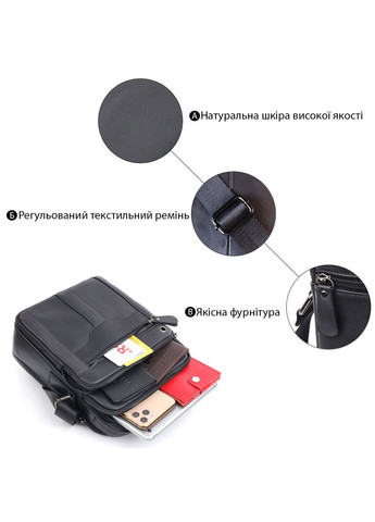 Кожаная сумка кросс боди мужская мессенджер через плечо черная 20826 Vintage (329195732)