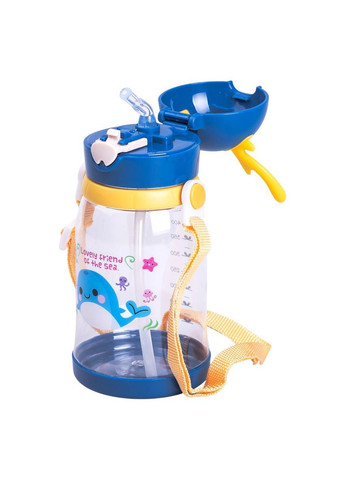 Пляшка для води дитяча 550 мл на ремінці пляшечка з трубочкою для спорту та школи Синя HP-14-44BL Yiwu (370974143)