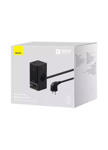 Мережевий зарядний пристрій 2AC+1U+1C+Retractable-C 65W with 1.5m power cord EU Black (PSLR000301) Baseus PowerCombo Digital PowerStrip (372684234)