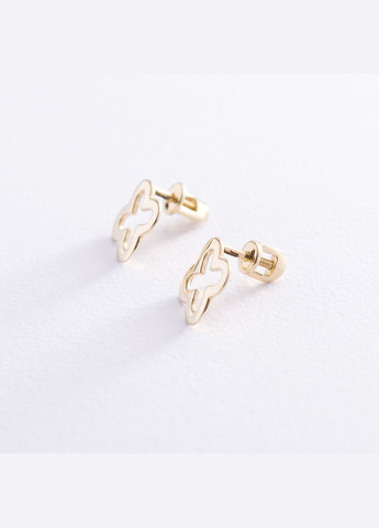 Сережки - пусети Конюшина в жовтому золоті с06950 Oniks (264644322)