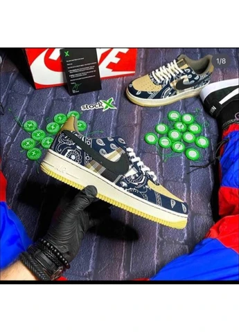 Синій кросівки чоловічі nike air force 1 low x travis scott cactus jack blue brown найк аір форс 1 сині демісезон No Brand