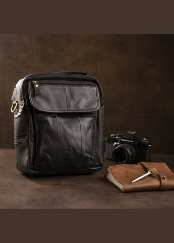 Кожаная сумка кросс боди мужская мессенджер через плечо черная 14763 Vintage (329196675)