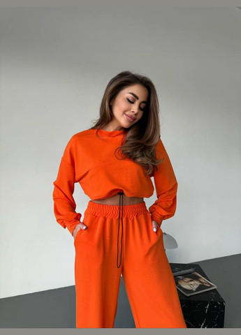Женский оранжевый стильный качественный костюм комплект свитшот с брюками джогерами трендовый базовый No Brand костюм (291881873)