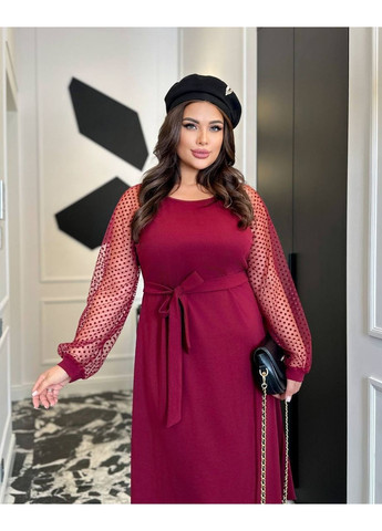 Бордова сукня з мереживними рукавами, колір бордовий Fashion