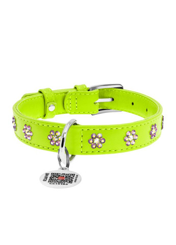 Ошейник для собак кожаный Glamour с QR паспортом, с клеевыми стразами "Цветы", Ш 20 мм, Длин 30-39 см WAUDOG (322002771)