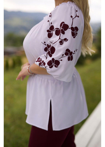 Костюм з блузою, з накатом, " ОРХІДЕЯ " мод ВДЖВ- 1031, білий+марсала, 56-58 No Brand (355469654)