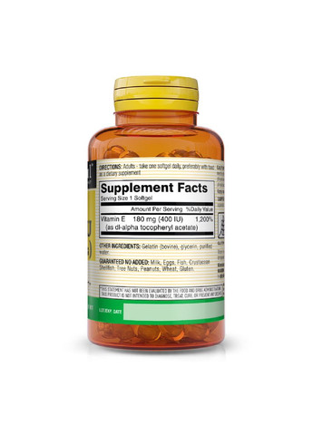 Витамин Е 180мг, Vitamin E 400 IU,, 100 гелевых капсул Mason Natural (315145904)