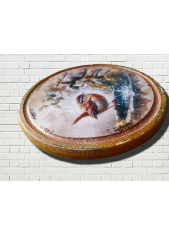 Разделочная доска круглая 20 см из бука, декупаж, птичка пьет воду Handmade (362135510)