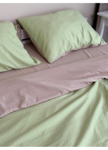 Постільна білизна з резинкою Зелений з Беж, сатин Двухспальний розмір, наволочки 50/70 No Brand (364220208)