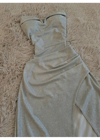 Серебристое праздничный, коктейльное, вечернее женское роскошное платье на шнуровке силуэтная Avanti однотонное