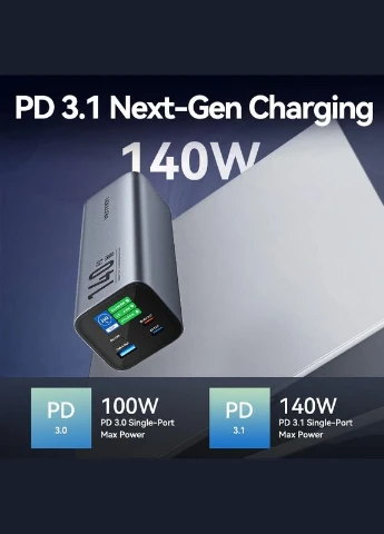 УМБ 27000mAh 140W 5A PD,QC3.0, 2xUSB-C, USB-A, LED Display, Gray Vention (322131659)