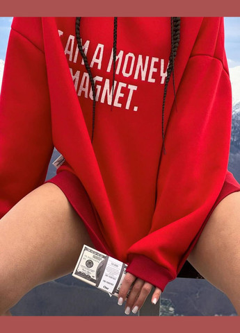 Тёплый демисезонный красный худи с качественным накатом на торсе "I AM A MONEY MAGNET", Oversize худи из трёхнитки на флисе No Brand 337 (306717607)