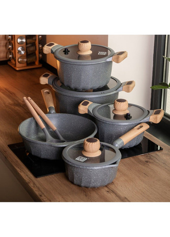 Набор посуды для приготовления комплект из 4 кастрюль, сотейника и сковороды, Серый MGC (340907796)