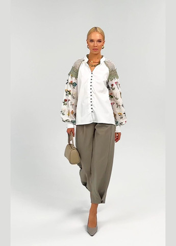 Комбинированная эксклюзивная современная вышиванка с вышитым рукавом - ua46 / eu40 Iren Klairie